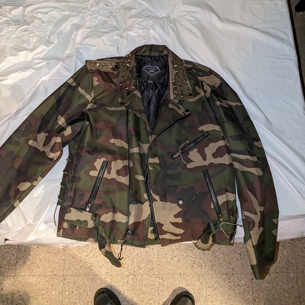 Camouflage Biker Jacket w/ Studs - Size Medium